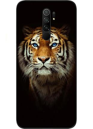 Силіконовий чохол для xiaomi redmi 9 з картинкою тигр на чорному тлі