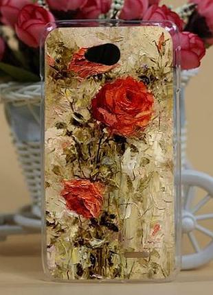 Силиконовый чехол бампер для lg optimus l70 d325 с картинкой красные розы