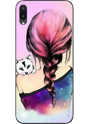 Силіконовий чохол для samsung a02 galaxy a022 з картинкою дівчина з кошеням