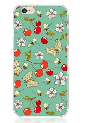 Силіконовий чохол накладка для iphone 6 / 6s з картинкою вишня з метеликами