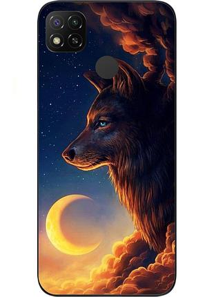 Чохол силіконовий для xiaomi redmi 9c з картинкою місяць і вовк