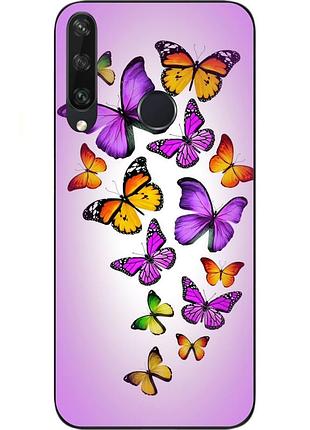 Силиконовый чехол бампер для huawei y6p с картинкой яркие бабочки