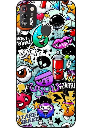 Силиконовый чехол для tecno pop 4 pro с картинкой стикеры