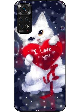 Силиконовый чехол для xiaomi redmi note 11 / note 11s с картинкой котик с сердцем