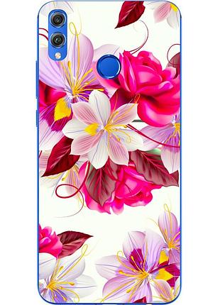 Бампер силіконовий чохол для huawei honor 8x з картинкою яскраві квіти