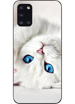 Силиконовый чехол для samsung a31 galaxy a315f с картинкой белый кот