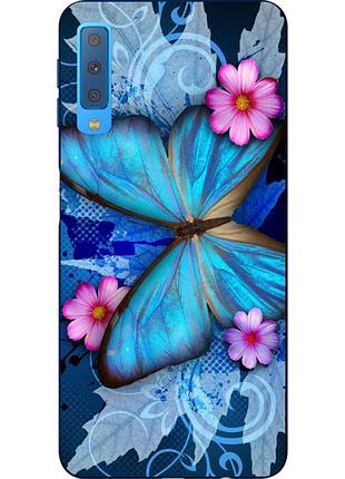 Оригинальный чехол накладка для samsung a750f galaxy a7 2018 с картинкой бабочка на цветах