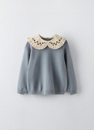Світер светр джемпер з комірцем з вишивкою zara