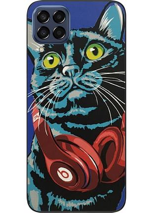 Силіконовий чохол для samsung galaxy m33 5g з картинкою кіт з навушниками