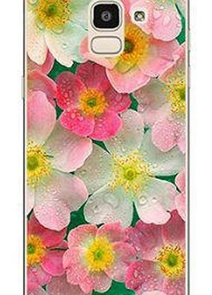 Чехол с картинкой (силикон) для samsung j6 2018 galaxy j600 цветы с росой