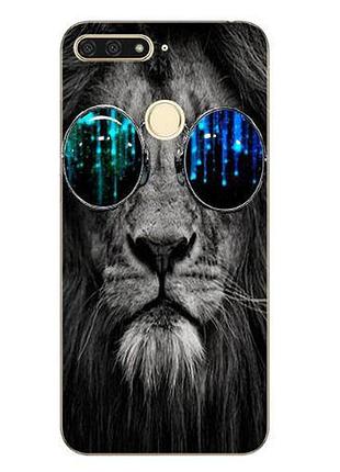 Силіконовий чохол бампер для huawei y6 prime 2018 / honor 7a pro з картинкою лев в окулярах
