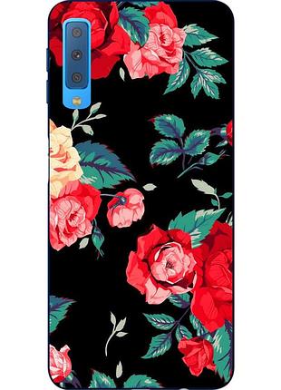 Силиконовый чехол с рисунком для samsung a750f galaxy a7 2018 цветы на черном фоне