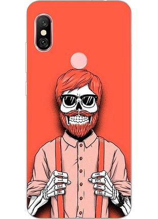Силиконовый чехол бампер для xiaomi redmi note 6 pro с картинкой скелет