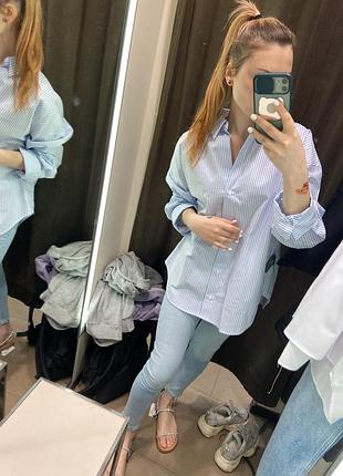 Сорочка zara в полоску блакитна з білим, розмір xs або оверсайз