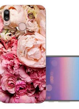 Силиконовый чехол бампер для huawei p20 lite с картинкой пионы