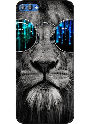 Силіконовий чохол для huawei honor v10 з картинкою лев в окулярах