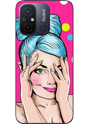 Силиконовый чехол для xiaomi redmi 12c с картинкой девушка поп арт