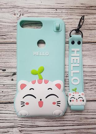 Об'ємний 3d силіконовий чохол для huawei y7 prime 2018 / y7 2018 / nova 2 lite hello kitty кішечка бірюзова
