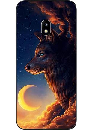 Бампер силиконовый чехол для samsung j7 2017 galaxy j730 с картинкой волк и луна