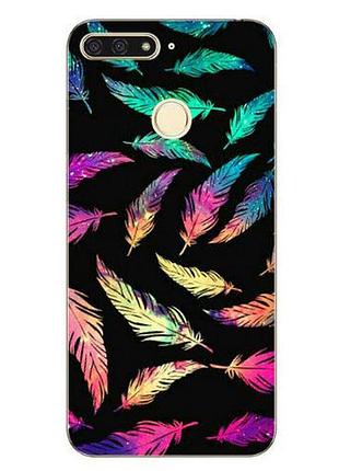 Силіконовий чохол бампер для huawei y6 prime 2018 / honor 7a pro з картинкою пір'я