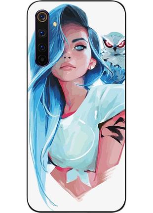 Силиконовый чехол для realme 6 pro с картинкой девушка с совой