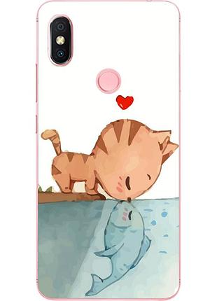 Силиконовый чехол бампер для xiaomi redmi s2 с картинкой поцелуй кота