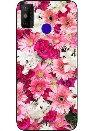 Силиконовый чехол бампер для tecno spark 6 go с картинкой нежные цветы