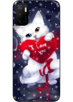 Силіконовий чохол для xiaomi poco m3 pro з картинкою котик з серцем