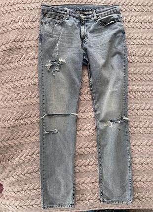 Оригінальні рвані джинси levi’s 511 slim fit (w33 l32) світло-блакитні