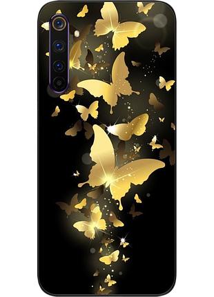 Силиконовый чехол для realme 6 pro с картинкой золотые бабочки