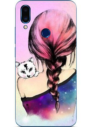 Силіконовий чохол з малюнком для meizu note 9 дівчина з кошеням