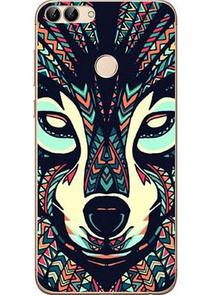 Оригінальний чохол накладка для huawei p smart з картинкою морда вовка зентангл