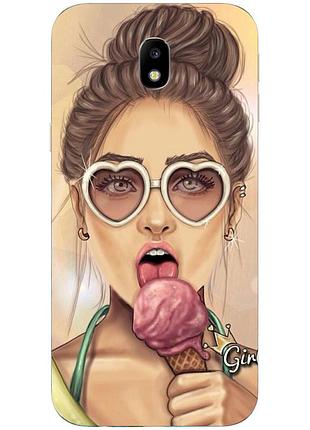 Оригинальный чехол накладка для samsung galaxy j3 2018 с картинкой девушка с мороженным