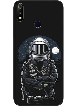Силиконовый чехол бампер для realme 3 с картинкой космонавт и луна