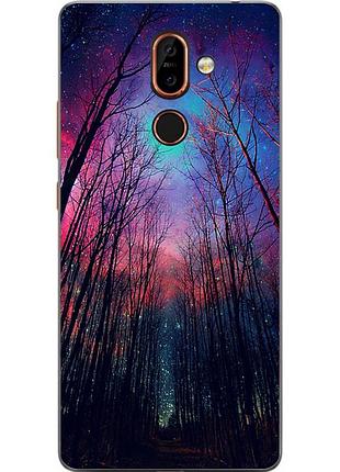 Силіконовий чохол для nokia 7 plus з картинкою ліс космічне небо