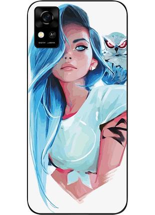 Силиконовый чехол для zte blade a31 с картинкой девушка с совой