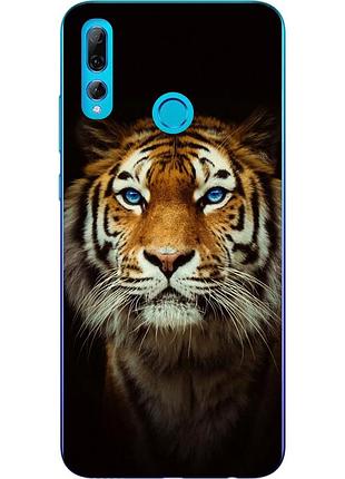 Силиконовый чехол для huawei p smart plus 2019 с картинкой тигр на черном фоне