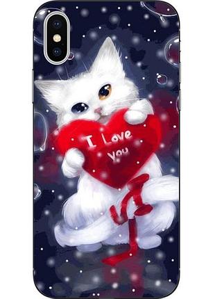 Силіконовий чохол для iphone xs з картинкою котик з серцем