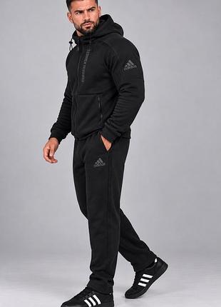 Чоловічий зимовий спортивний костюм adidas terrex теплий флісовий з капюшоном кофта + штани,малахіт чорний