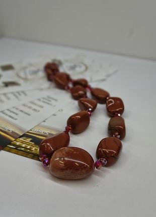 🎀 бусина женские короткие - яшма красная, длина - 50 см