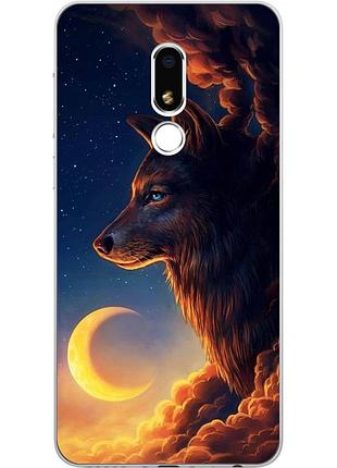 Чехол силиконовый для meizu m8 lite с картинкой луна и волк