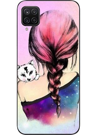 Силиконовый чехол для samsung a12 galaxy a125f с картинкой девушка с котенком