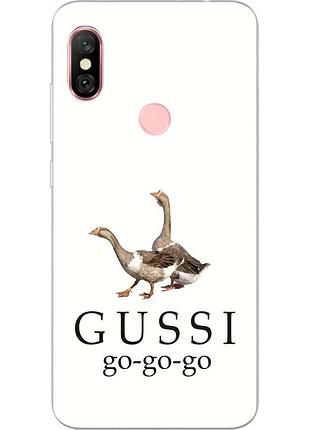 Антибрендовый силиконовый чехол для xiaomi redmi note 6 pro с картинкой gussi go go