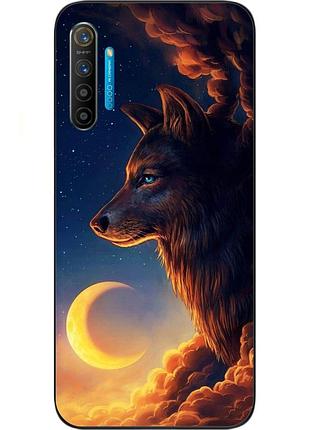 Чехол силиконовый для realme xt с картинкой луна и волк