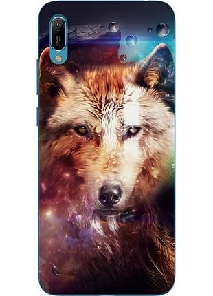 Чехол силиконовый для huawei y6 2019 с картинкой волк