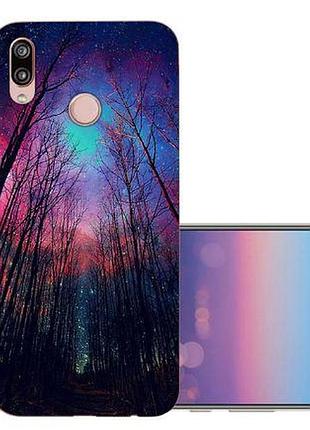 Оригинальный чехол накладка для huawei p20 lite с картинкой лес космическое небо