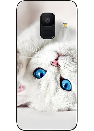Чехол силиконовый для samsung a6 2018 galaxy a600f с картинкой белый котик