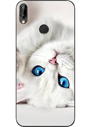 Чехол силиконовый для huawei p20 lite с картинкой белый котик