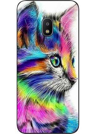 Силіконовий чохол бампер для samsung j2 2018 galaxy j250 з картинкою різнобарвний котик