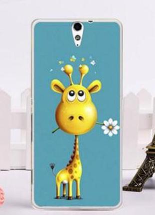 Силиконовый чехол бампер для sony xperia c5 / e5533 с картинкой жирафик